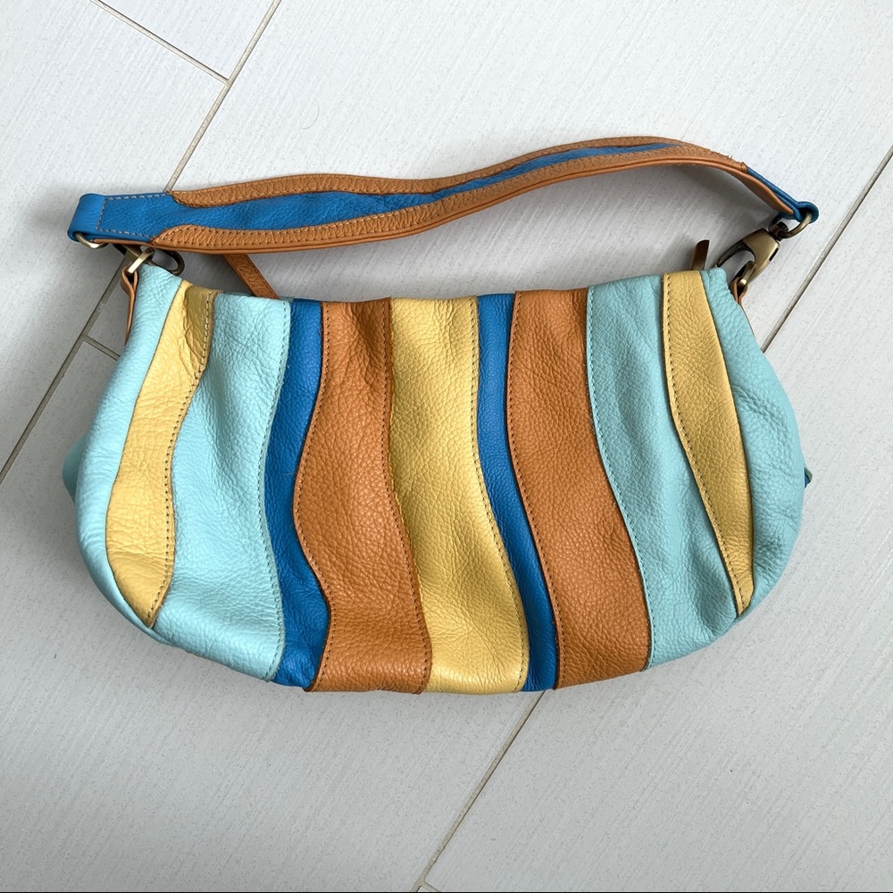 Striped leather hand bag